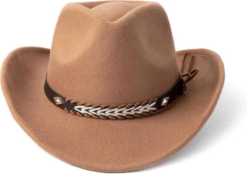 Gossifan Western Cowboy & Cowgirl Hat Felt Wide Brim Women Men Fedora Hats - Image 2